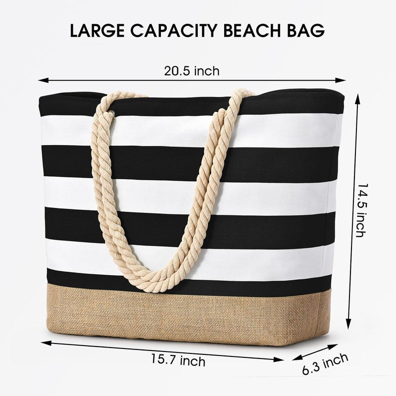Becokan Beach Bags for Women Large Canvas Beach Tote Bag Beach Bags Waterproof Sandproof Swim Pool Bag Travel Essentials - Image 3